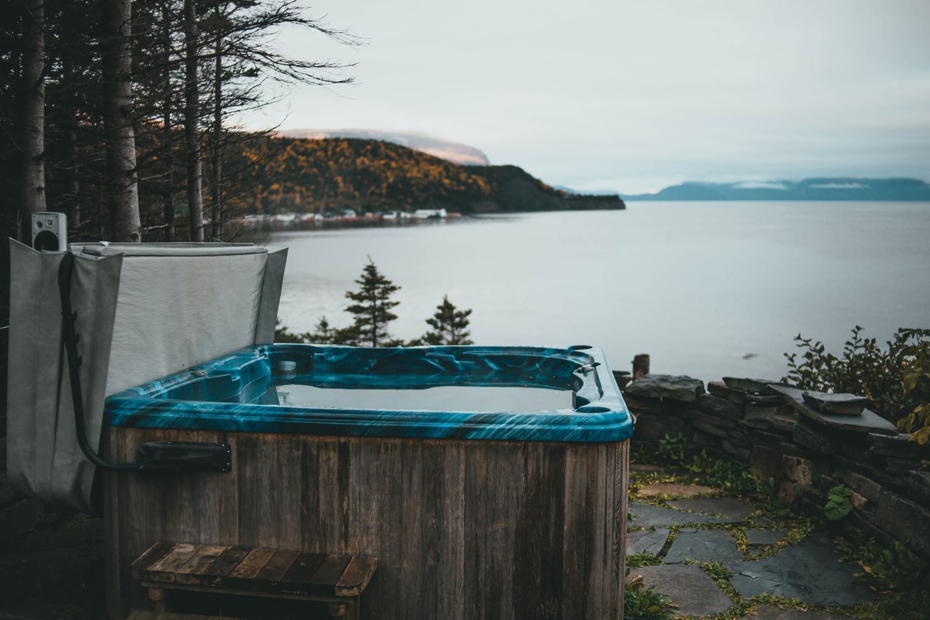 Hot tub overlooking the water