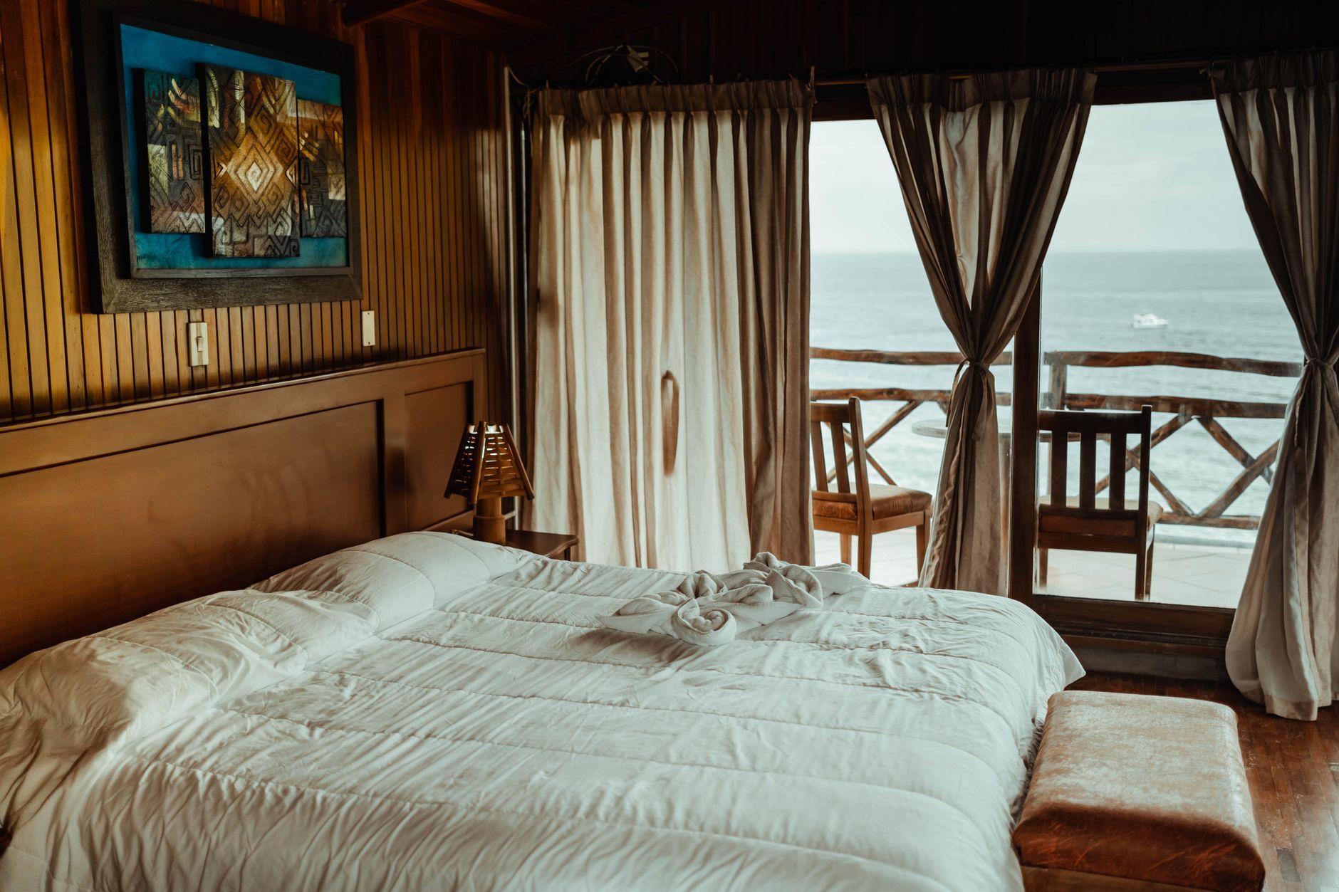 Seaside bedroom with a balcony