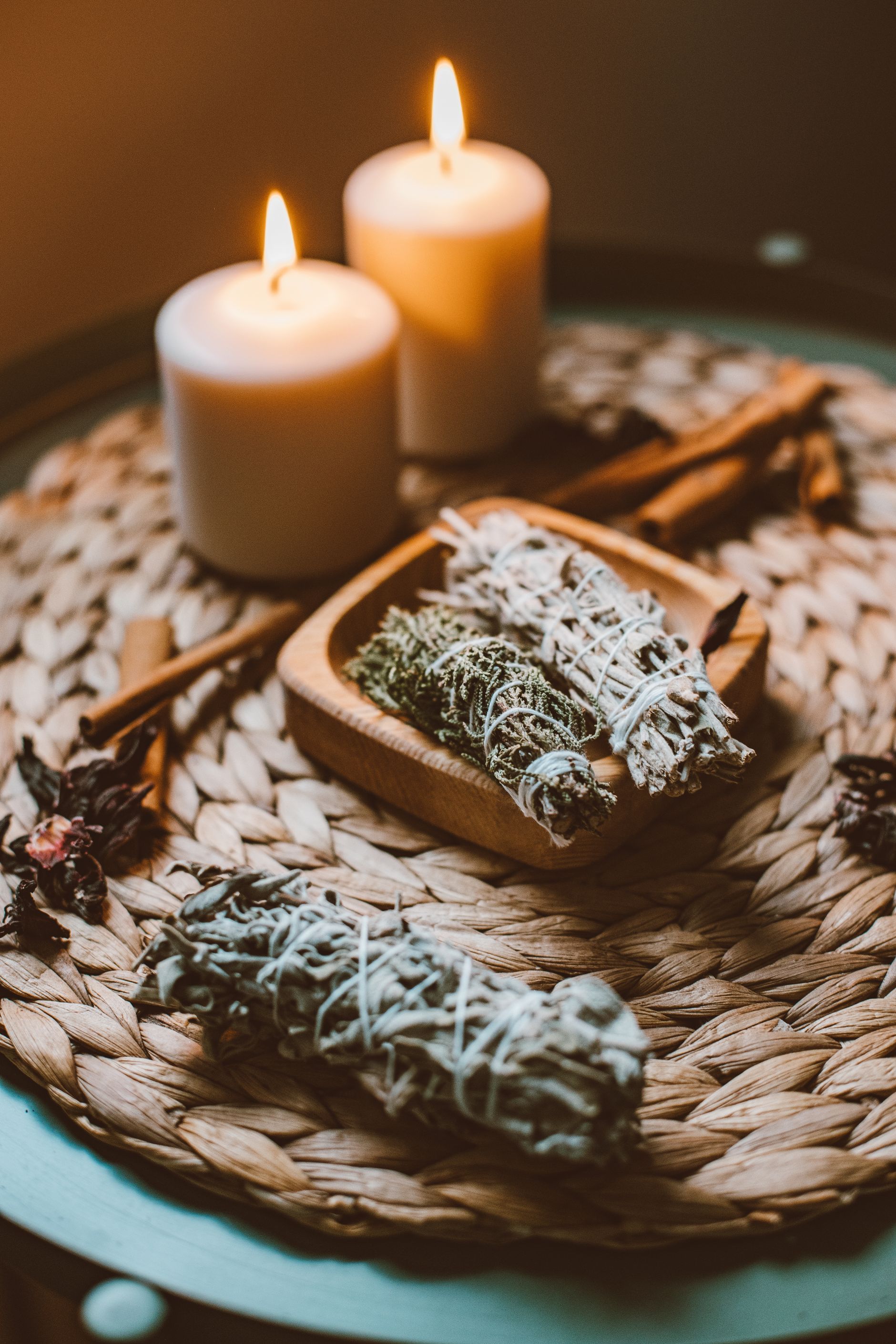 Candles and dried herbs