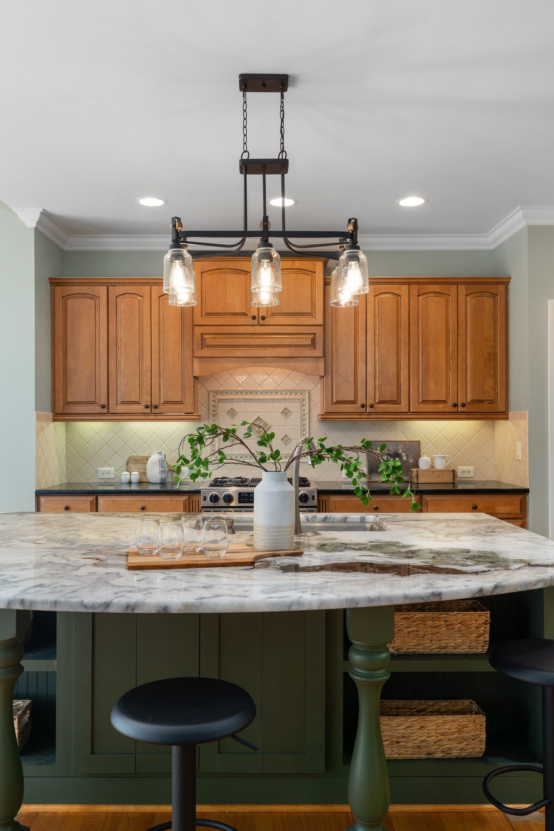 Kitchen island with pendant lights