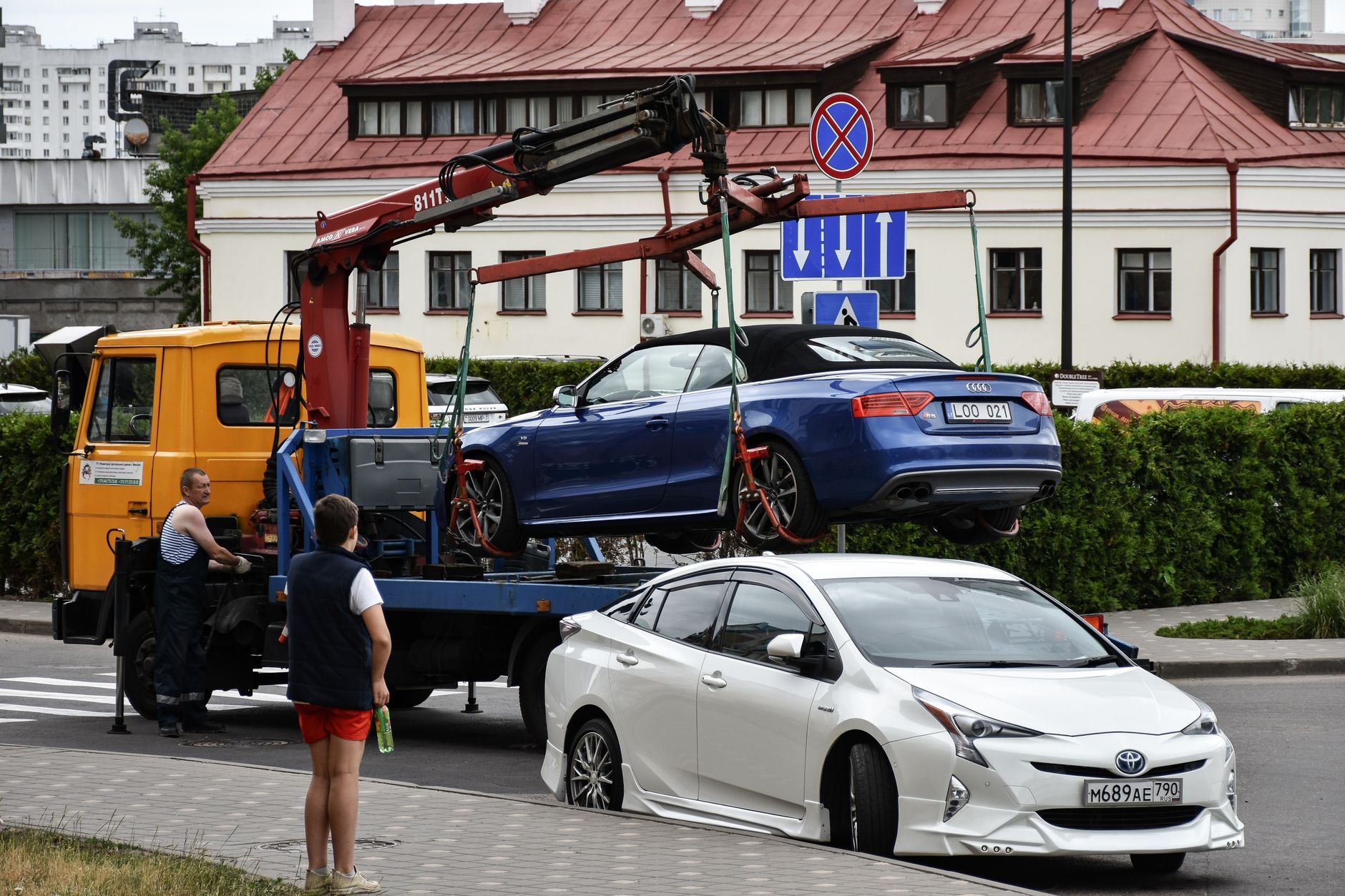 Car being towed