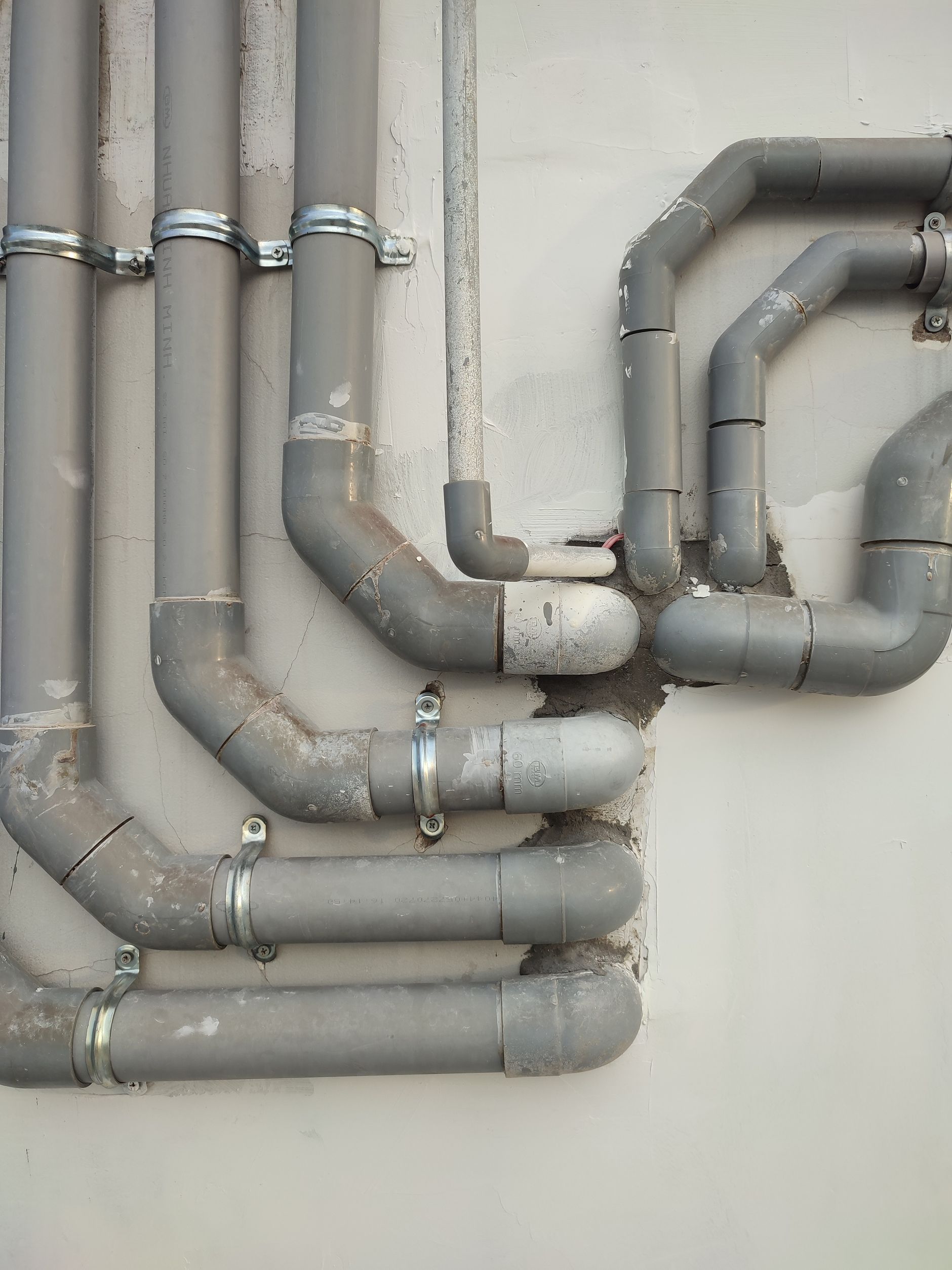 New pipework on a wall